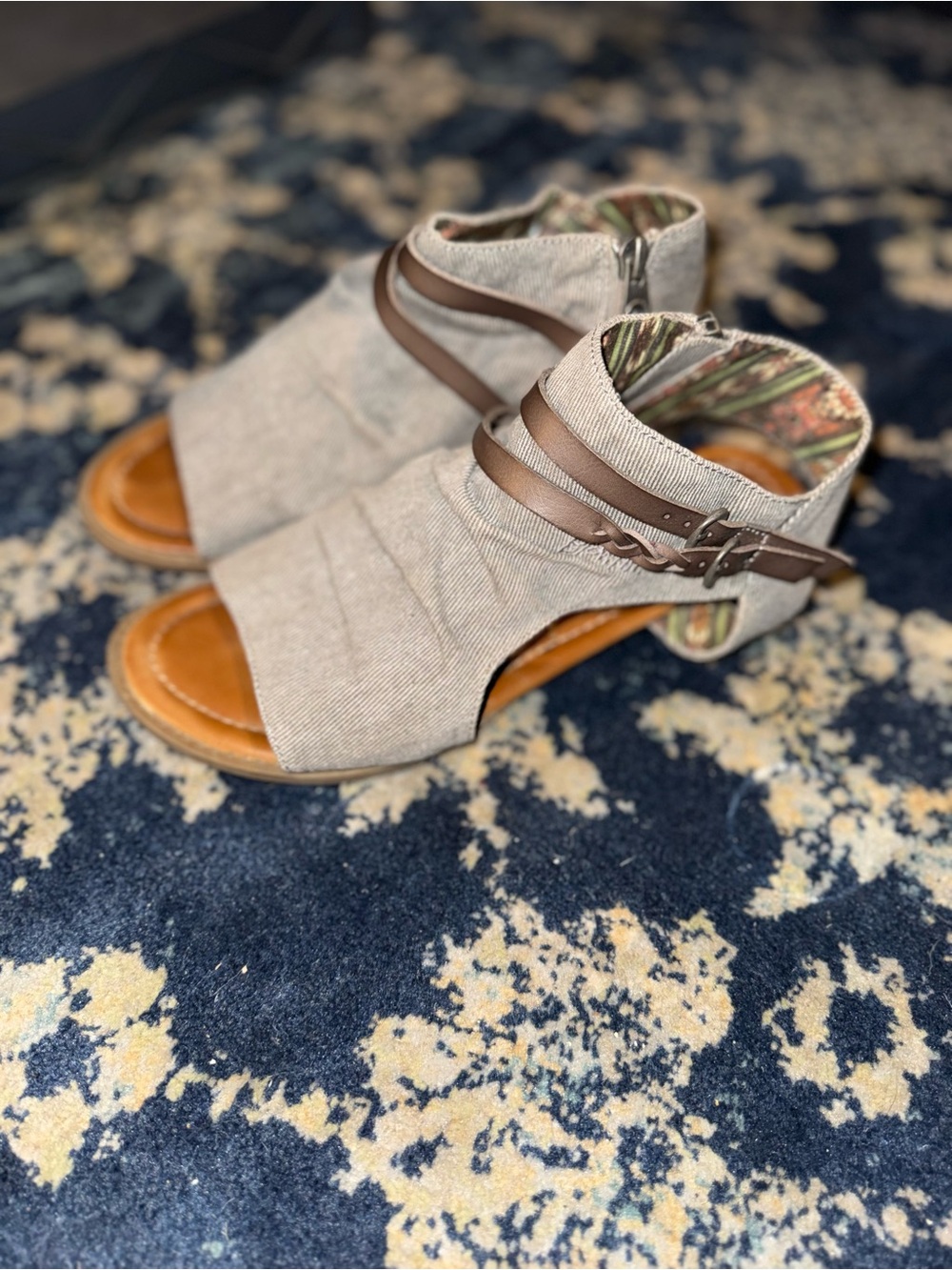 Blowfish Gray Open-Toe Ankle Sandals with Brown Straps